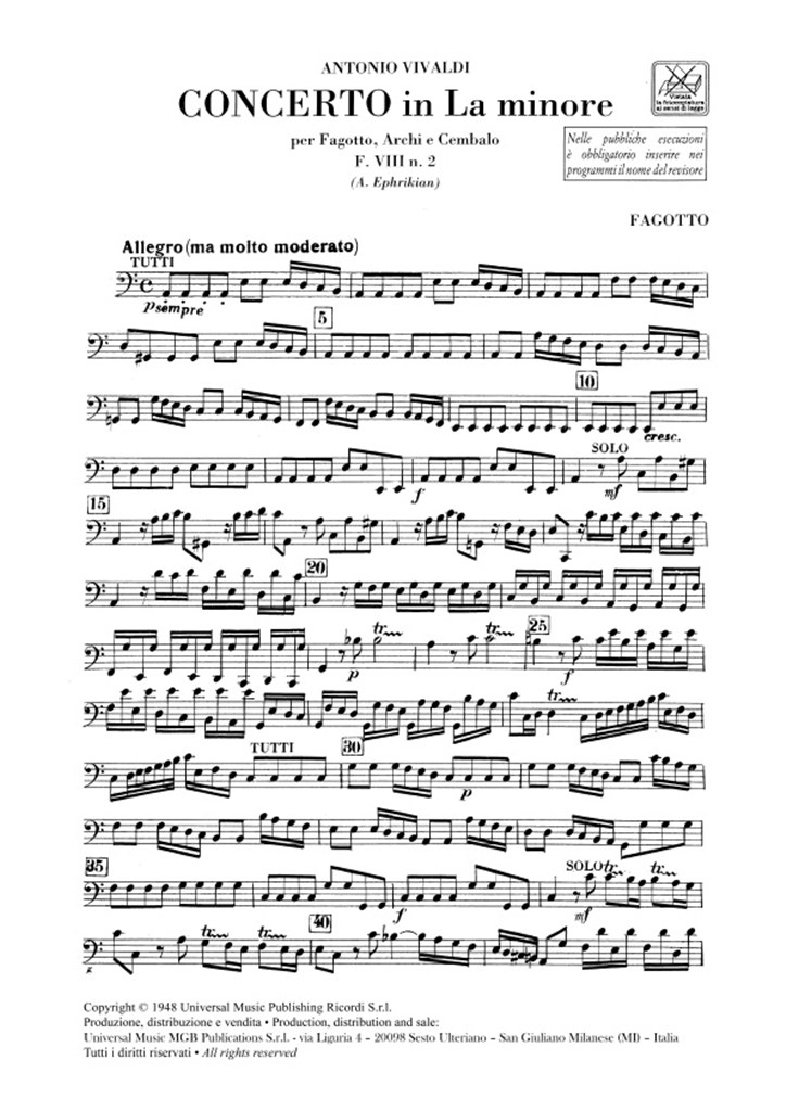 Concerti Per Fg., Archi E B.C.: In La Min. Rv 498